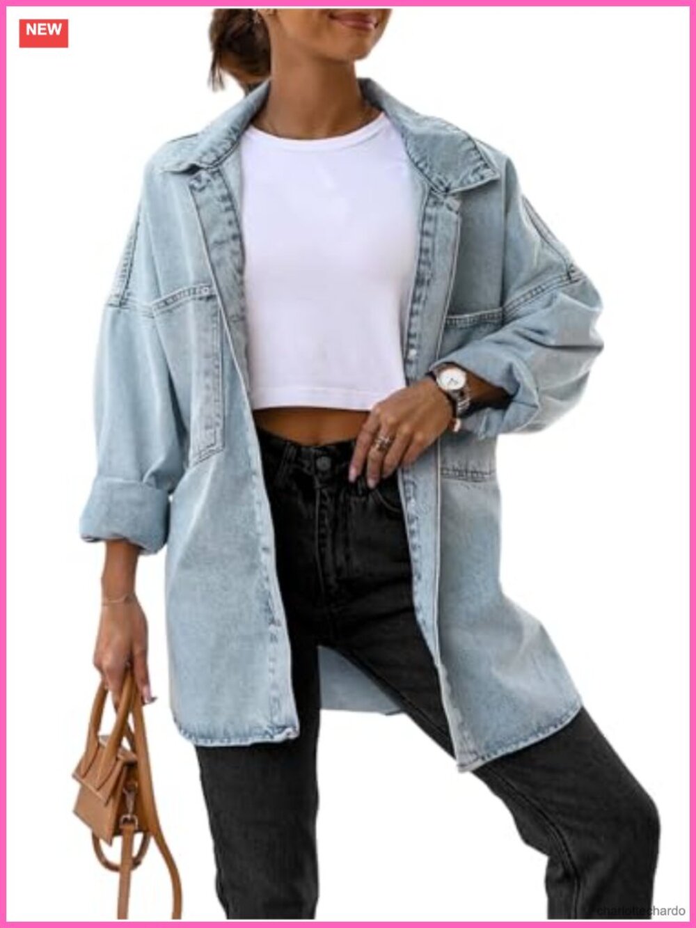 Oversized Denim Jacket Women's Button Down Long Shirt Coat Lightweight